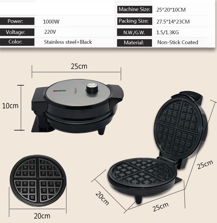 SOKANY® Βαφλιέρα 1000W με Αντικολλητικές Πλάκες Ψησίματος σε Στρογγυλό Σχήμα - SOKANY® Waffle Maker KJ-505